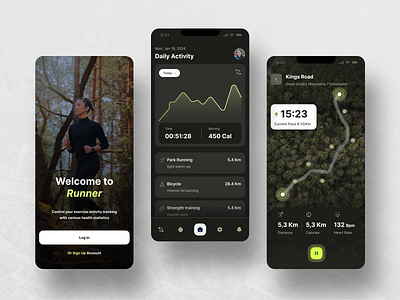 Runner app design figma green minimalism product design sport app ui uiux ux