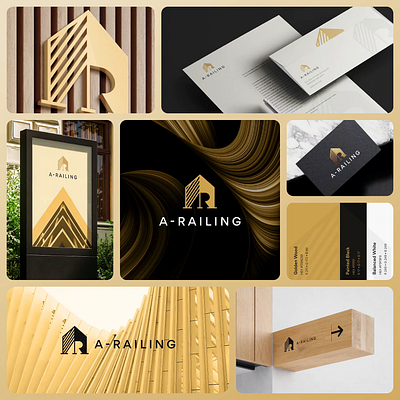 A-Railing Logo Presentation animation bentogrid branding build clean design golden graphic design house logo mark modern motion graphics white