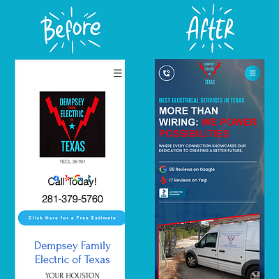 Dempsey Family Electric's Before & After branding design graphic design illustration logo ui ui design uiux web design webdesign website design websitedesign wordpress wordpress design wordpress website