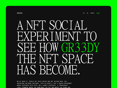 GR33D bold contemporary crypto money nft typography ui uiux visual visual design web design web3 website