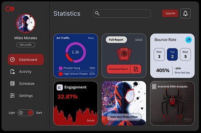 Fictional Superhero Dashboard and Side Menu Layout graphic design spiderman ui