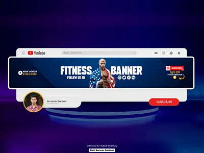 Best Fitness Youtube Channel Art Banner Design art channel cover fitness banner graphic design header logo web banner youtube youtube channel