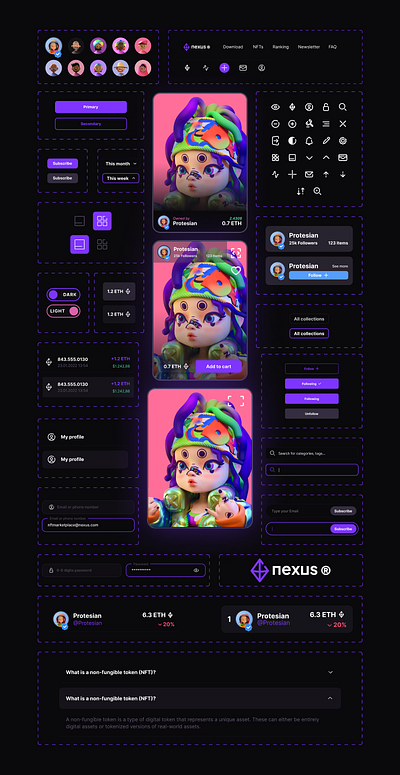 Nexus® — NFT Marketplace [Components] app components design design system graphic design interface design landing page mobile app ui ui design ui kit ux ux design