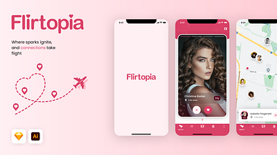 Flirtopia - Dating App Concept app branding case study dating dating app design logo mobile ui uiux