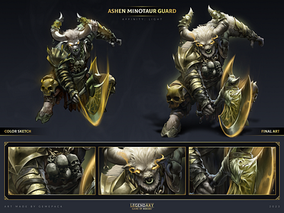 Ashen Minotaur Guard 2d art cgi character character design concept concept art digital 2d digital art fantasy game game art game of heroes gamepack illustration legendary minotaur mobile games