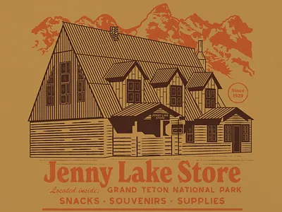 Jenny Lake Store badge design grand teton illustration logo matchbook art national park outdoors patch retro vintage wilderness