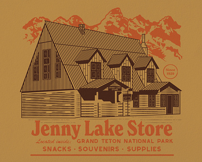 Jenny Lake Store badge design grand teton illustration logo matchbook art national park outdoors patch retro vintage wilderness