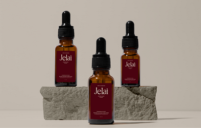 Brand identity and packaging for the cosmetic brand Jelai 3d branding graphic design logo