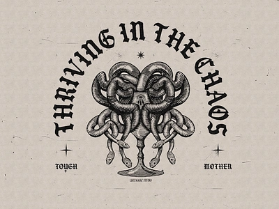 Thriving in the Chaos blackletter design etched gothic illustration punk snakes stars typography