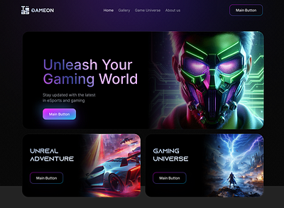 Gaming home page design-Gameon gaming homepage design landing page design website