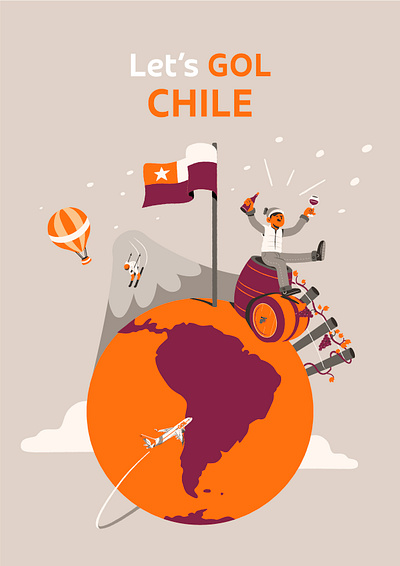 GOL - Chile balloon character design earth flag flat fun happy icon illustration illustrator joy mountain nation planet skie wine world