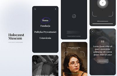 Holocaust Museum low-fidelity wireframes 3d animation branding culturalheritag education educationaldesign exhibitdesign graphic design historypreservation holocaustmuseum logo memorialdesign motion graphics museum museumexhibit museumexperience ui visualstorytelling