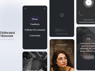 Holocaust Museum low-fidelity wireframes 3d animation branding culturalheritag education educationaldesign exhibitdesign graphic design historypreservation holocaustmuseum logo memorialdesign motion graphics museum museumexhibit museumexperience ui visualstorytelling