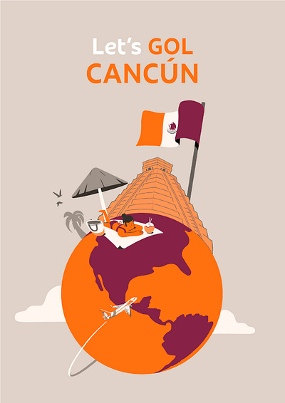 GOL - Cancún beach bird cancun character design earth flag flat fun illustration illustrator joy mexico planet pyramids sun vacation world