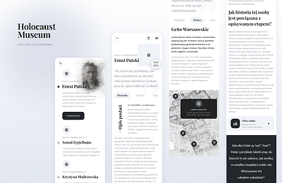 Holocaust Museum low-fidelity wireframes android animation app branding culturalheritage design exhibition history historypreservation holocaust holocaustmuseum illustration interaction interactiveexhibit interface product design secondwar ui ux war