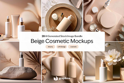 Beige Cosmetic Mockups AI Stock Images Bundle ai generated beige cosmetic mockup soft colors