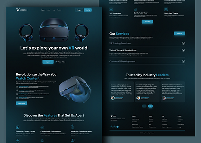 Virtual Reality Landing Page Design 3d gaming artificial reality cyberspace design gaming glasses landing page metaverse sales ui ui ux uiux ux virtual reality vr vr headset vr service vr streaming webdesign website