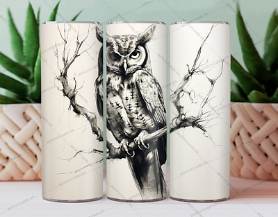 Owl on a Branch Skinny Tumbler Warp bird vector color image custom design art custom tumbler design illustration night tumbler nocturnal tumbler owl tumbler photography skinny tumbler sublimation tree vector tumbler sublimation tumbler warp vector art waterslide tumbler