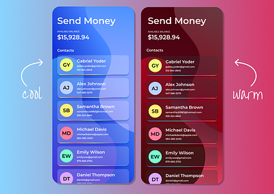 Send Money Payment App - Warm to Cool Mobile UI Design cool cool design mobile design mobile ui design pay app payment app ui design ux warm warm design