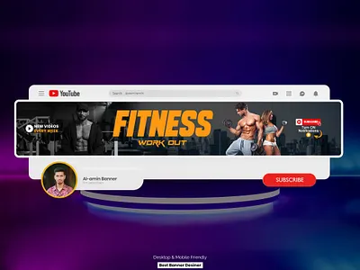 Fitness & Gym Training cool Youtube Banner Design banner ads banner design channel art channel banner channel logo cover cover design web banner youtube youtube channel