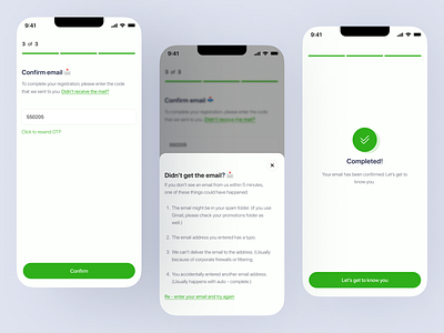 Email Confirmation flow appdesign design fintech ui uidesign