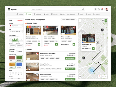Ngeball - Sports Venue Booking Dashboard basket booking clean dashboard field football futsal gym location product design reservation schedule soccer sports stadium ui uiux vanue volly website