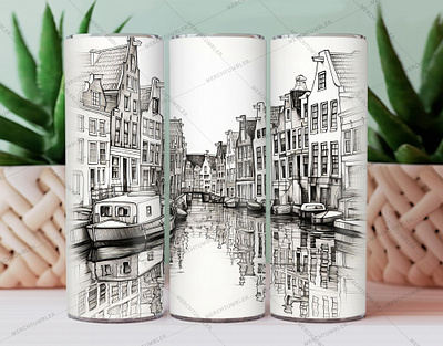 Canals of Amsterdam Skinny Tumbler Wrap amsterdam tumbler building vector city tumbler color image custom design art custom tumbler design illustration photography skinny tumbler sublimation town tumbler travel tumbler tumbler sublimation tumbler warp vector art waterslide tumbler