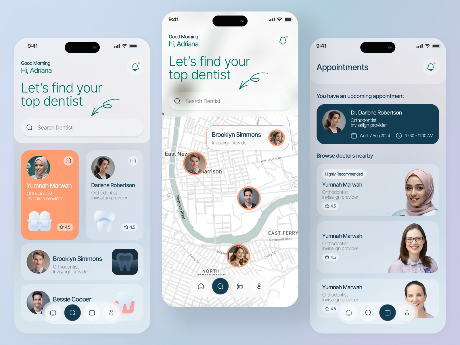 Dentist appointment booking app UI-UX app appointment care dental dentist dentistryapp design doctor health health care medicine mobile app mobileappdesign teeth tooth treatment userexperience userinterface