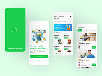 Home Cleaning App UI(Home Oasis) app design cleaning app digital design digital product design home cleaning home organization home services illustration interface design mobile app design mobile app ui kit on demand services product design service app startup design ui ui design user interface ux design