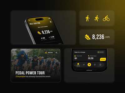 Active Pursuit UI Elements activity tracker app branding clean interface fitness app minimal design mobile uiux modern typography sports app ui elements