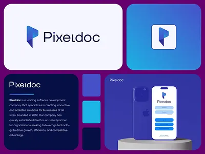 Modern, Minimalistic Pixeldoc Logo Design brand identity branding creative logo d letter logo icon logo logo design minimal minimalistic logo p letter logo pixel logo pixeldoc logo popular logo soft logo software logo tech logo technology logo unique professional modern