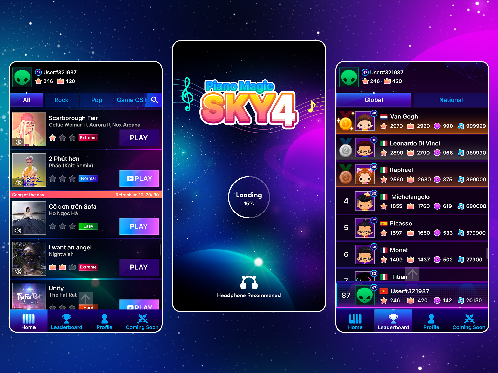 Piano Sky: UI/UX galaxy galaxy backgrounds galaxy theme game game art game ui game uiux magic tiles mobile game music music game music tiles piano piano game piano tiles ui uiux