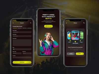 Party / Event App - UX / UI App Design app design creativeui dark theme designcommunity designinspiration dribbble dribbbleshots event app eventplanning music app music party app party app party organizing app partyplanner ui ui design ui kit uiux design user friendly ux