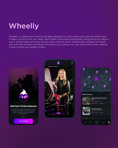 Wheelly, the ultimate app for motorcycle and car enthusiasts adobe illustrator adobe photoshop bike car bikemeet carandbikeenthusiasts carmeet cruise figma mobile app socialmedia wheelly