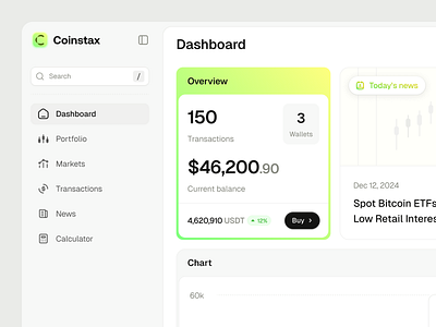 Coinstax: Cryptocurrency Dashboard blockchain dashboard clean crypto dashboard crypto market crypto portfolio crypto web app cryptocurrency dashboard cryptocurrency web app product design ui ui design user interface web app ui web3 app web3 dashboard