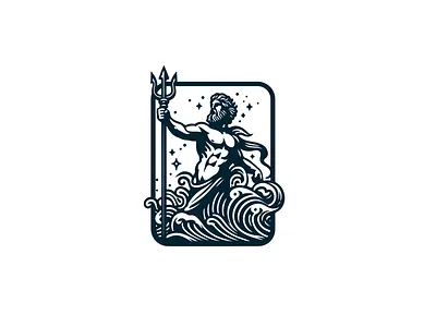 Poseidon Ancient Greek God Logo Illustration ocean