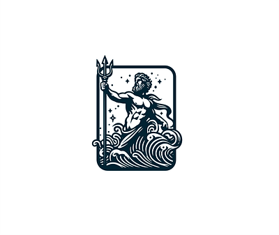 Poseidon Ancient Greek God Logo Illustration ocean