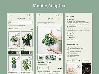 House plants Ecommerce | EcoBloom catalog design eccomerce mobile adaptive plants product page ui web design