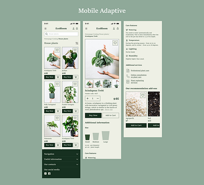 House plants Ecommerce | EcoBloom catalog design eccomerce mobile adaptive plants product page ui web design