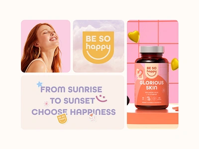 Be So Happy Branding & Packaging Design / Supplement - Vitamin brand identity branding branding agency design emblem health healthy label logo logotype packaging packaging design supplement supplement branding supplement packaging supplements vitamin vitamin packaging vitamins wellness