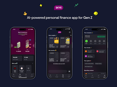 AI-powered personal finance app for GenZ ai animation design thinking gamification motion graphics personal finance product product design ui user experience user interface