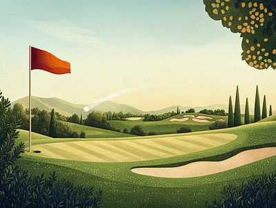 Golf Course art course digital field flag game golf illustration illustrator nature old money procreate rich sky sport summer vacation