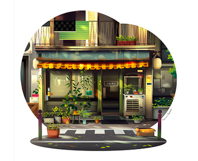 Boutique 🌱🌿☘️🪴 boutique city facade illustration light plants travel