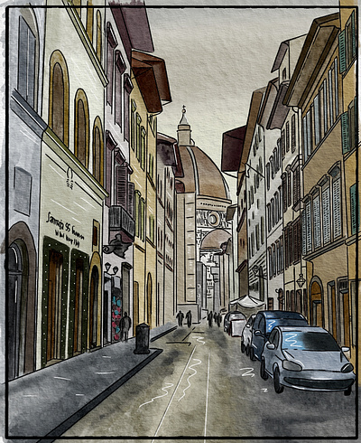 Оld town street illustration photoshop