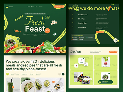 Veggies - Healthy Food Website Exploration branding clean design food healthy homepage landing page recipes salad thumbnail typography ui ux vegetables website whitespace widget