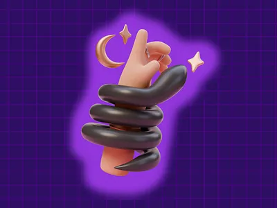 3D Esoteric Illustration Hand with Snake 3d 3d icon 3d illustration 3d render blender cartoon design esoteric illustration magic modeling purple shine snake sorcery tatot witch witchcraft