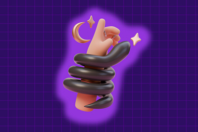 3D Esoteric Illustration Hand with Snake 3d 3d icon 3d illustration 3d render blender cartoon design esoteric illustration magic modeling purple shine snake sorcery tatot witch witchcraft