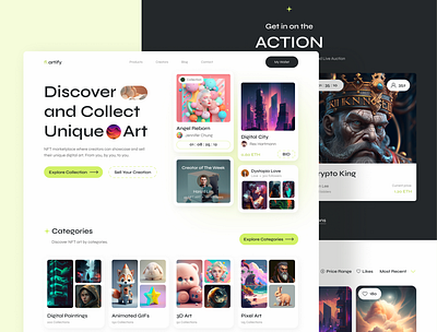 Artify – Bright, Clean NFT Marketplace clean webdesign digital art digital assets figma design figma template modern webdesign nft collector nft community nft creators nft design nft marketplace ui design ui inspiration ui showcase ui trends web design web design inspiration website template