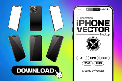 iPhone 15 Vector Mockup 15 generation cellphone empty screen eps graphic illustration iphone mobile mockup phone psd mockup phone vector mockup psd realistic smartphone template transparent background vector