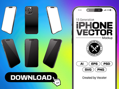 iPhone 15 Vector Mockup 15 generation cellphone empty screen eps graphic illustration iphone mobile mockup phone psd mockup phone vector mockup psd realistic smartphone template transparent background vector